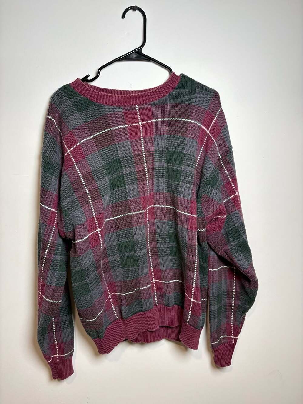 Vintage Sun River Clothing Co Plaid Knit Crew Neck Men's Medium Pullover Sweater